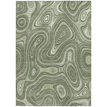 5' X 8' Artichoke Green And Ivory Geometric Washable Indoor Outdoor Area Rug