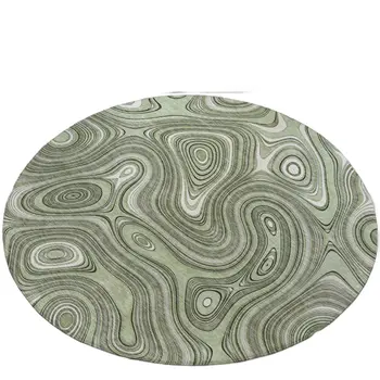 8' Artichoke Green And Ivory Round Geometric Washable Indoor Outdoor Area Rug