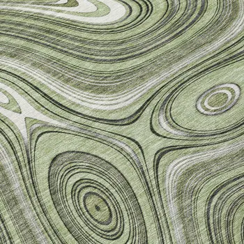8' Artichoke Green And Ivory Round Geometric Washable Indoor Outdoor Area Rug