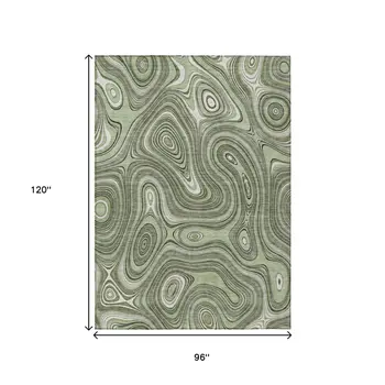 8' X 10' Artichoke Green And Ivory Geometric Washable Indoor Outdoor Area Rug