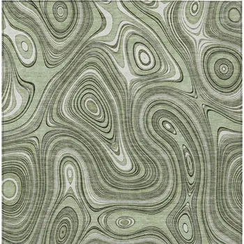 10' X 14' Artichoke Green And Ivory Geometric Washable Indoor Outdoor Area Rug