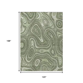 10' X 14' Artichoke Green And Ivory Geometric Washable Indoor Outdoor Area Rug