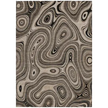 5' X 8' Beige And Charcoal Geometric Washable Indoor Outdoor Area Rug