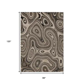 8' X 10' Beige And Charcoal Geometric Washable Indoor Outdoor Area Rug
