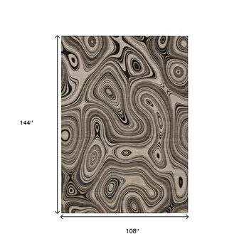 9' X 12' Beige And Charcoal Geometric Washable Indoor Outdoor Area Rug