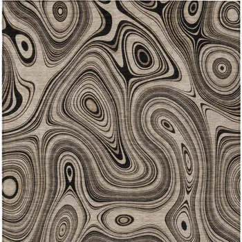 10' X 14' Beige And Charcoal Geometric Washable Indoor Outdoor Area Rug