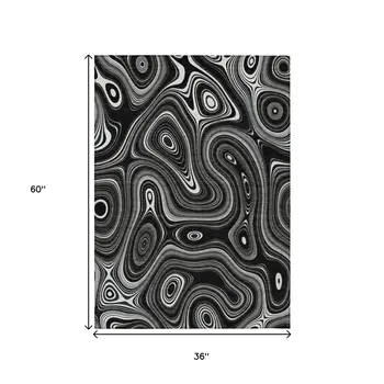 3' X 5' Black And Ivory Geometric Washable Indoor Outdoor Area Rug