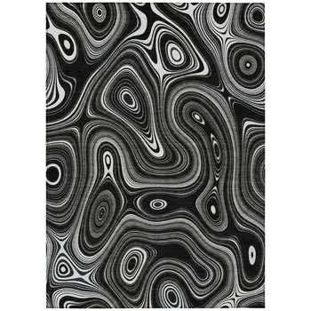 3' X 5' Black And Ivory Geometric Washable Indoor Outdoor Area Rug