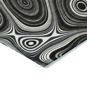 5' X 8' Black And Ivory Geometric Washable Indoor Outdoor Area Rug