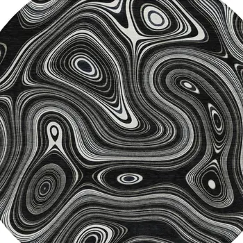 8' Black And Ivory Round Geometric Washable Indoor Outdoor Area Rug