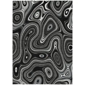 8' X 10' Black And Ivory Geometric Washable Indoor Outdoor Area Rug