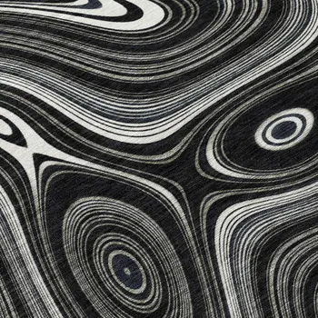 9' X 12' Black And Ivory Geometric Washable Indoor Outdoor Area Rug
