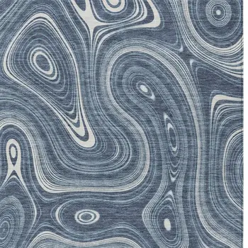 3' X 5' Blue And Ivory Geometric Washable Indoor Outdoor Area Rug