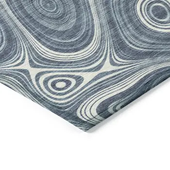 5' X 8' Blue And Ivory Geometric Washable Indoor Outdoor Area Rug