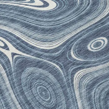 8' Blue And Ivory Round Geometric Washable Indoor Outdoor Area Rug