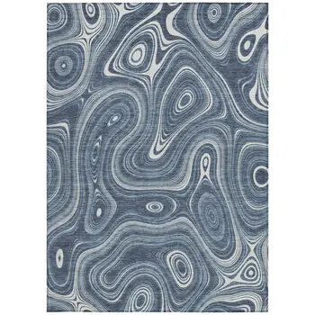 9' X 12' Blue And Ivory Geometric Washable Indoor Outdoor Area Rug