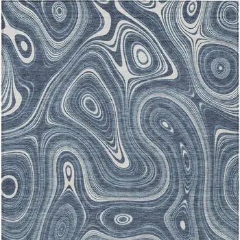 10' X 14' Blue And Ivory Geometric Washable Indoor Outdoor Area Rug