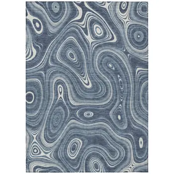 10' X 14' Blue And Ivory Geometric Washable Indoor Outdoor Area Rug