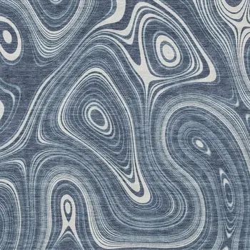 10' X 14' Blue And Ivory Geometric Washable Indoor Outdoor Area Rug