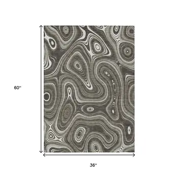 3' X 5' Gray And Ivory Geometric Washable Indoor Outdoor Area Rug
