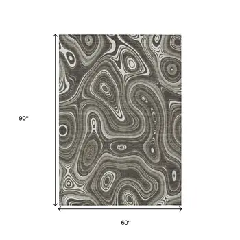 5' X 8' Gray And Ivory Geometric Washable Indoor Outdoor Area Rug