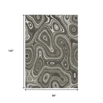 8' X 10' Gray And Ivory Geometric Washable Indoor Outdoor Area Rug