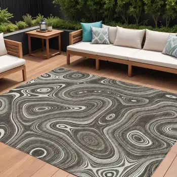 8' X 10' Gray And Ivory Geometric Washable Indoor Outdoor Area Rug