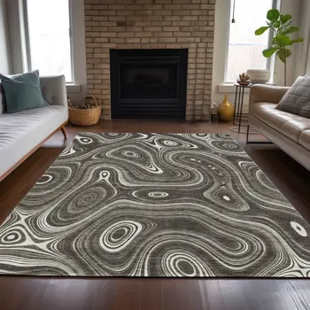 8' X 10' Gray And Ivory Geometric Washable Indoor Outdoor Area Rug