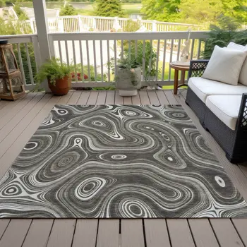 8' X 10' Gray And Ivory Geometric Washable Indoor Outdoor Area Rug
