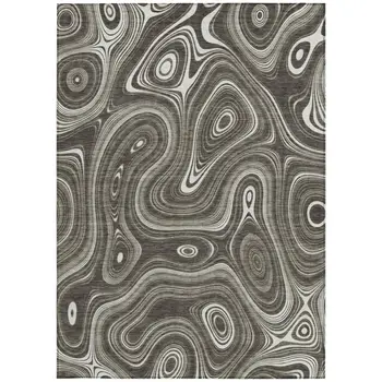 9' X 12' Gray And Ivory Geometric Washable Indoor Outdoor Area Rug