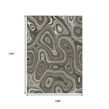 9' X 12' Gray And Ivory Geometric Washable Indoor Outdoor Area Rug