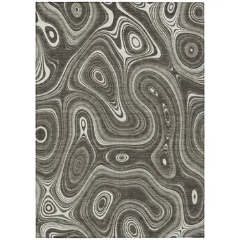9' X 12' Gray And Ivory Geometric Washable Indoor Outdoor Area Rug