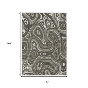 10' X 14' Gray And Ivory Geometric Washable Indoor Outdoor Area Rug