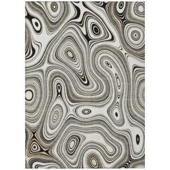 3' X 5' Ivory And Charcoal Geometric Washable Indoor Outdoor Area Rug