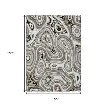 5' X 8' Ivory And Charcoal Geometric Washable Indoor Outdoor Area Rug