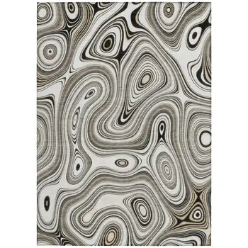 5' X 8' Ivory And Charcoal Geometric Washable Indoor Outdoor Area Rug