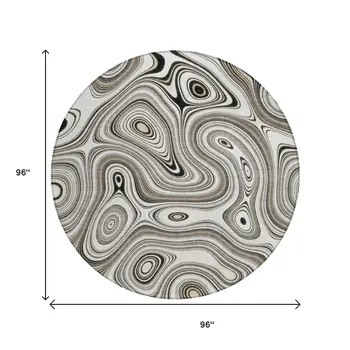 8' Ivory And Charcoal Round Geometric Washable Indoor Outdoor Area Rug