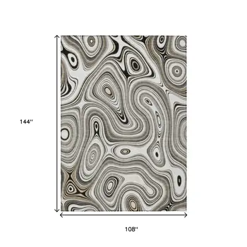 9' X 12' Ivory And Charcoal Geometric Washable Indoor Outdoor Area Rug