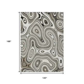 10' X 14' Ivory And Charcoal Geometric Washable Indoor Outdoor Area Rug