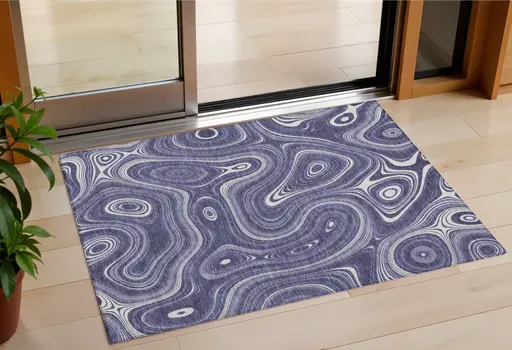 5' X 8' Plum And Ivory Geometric Washable Indoor Outdoor Area Rug