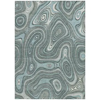 3' X 5' Sky Blue And Gray Geometric Washable Indoor Outdoor Area Rug