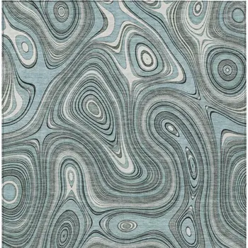 5' X 8' Sky Blue And Gray Geometric Washable Indoor Outdoor Area Rug