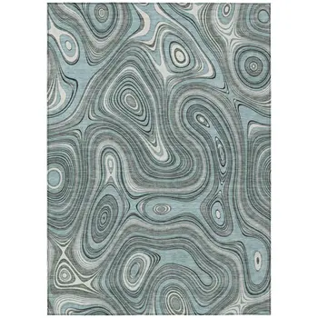 5' X 8' Sky Blue And Gray Geometric Washable Indoor Outdoor Area Rug