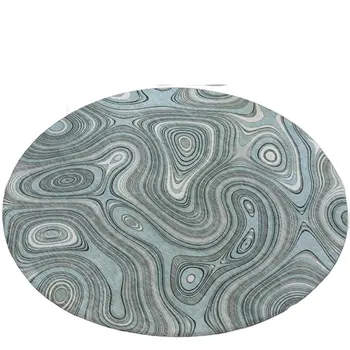 8' Sky Blue And Gray Round Geometric Washable Indoor Outdoor Area Rug