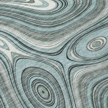 8' Sky Blue And Gray Round Geometric Washable Indoor Outdoor Area Rug