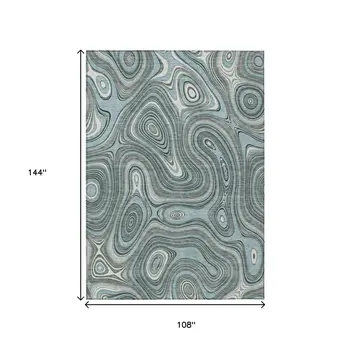 9' X 12' Sky Blue And Gray Geometric Washable Indoor Outdoor Area Rug