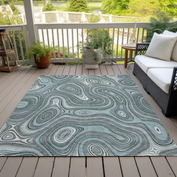 10' X 14' Sky Blue And Gray Geometric Washable Indoor Outdoor Area Rug
