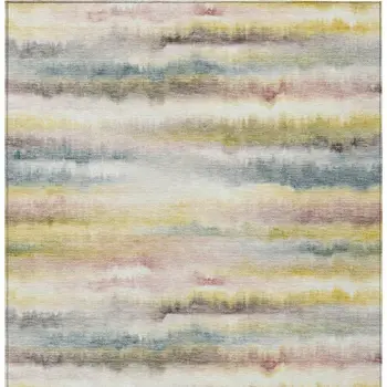 5' X 8' Gold Gray And Ivory Striped Washable Indoor Outdoor Area Rug