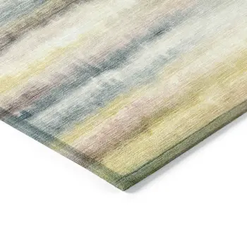 5' X 8' Gold Gray And Ivory Striped Washable Indoor Outdoor Area Rug