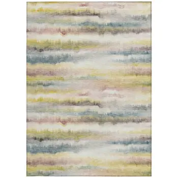 8' X 10' Gold Gray And Ivory Striped Washable Indoor Outdoor Area Rug